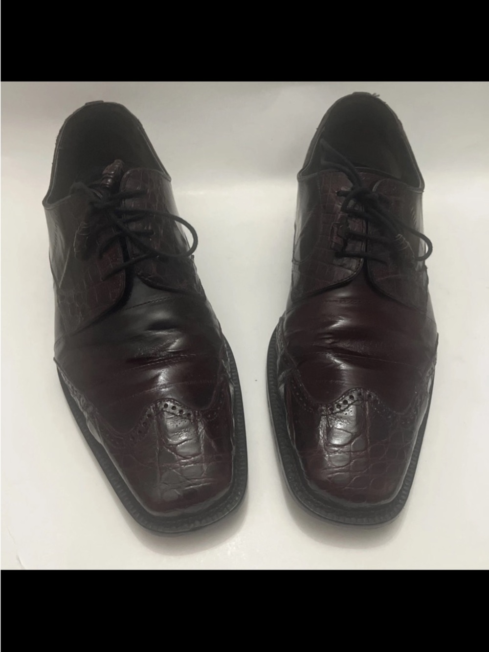 David Eden Men’s Burgundy Crocodile and Lizard Embossed Wingtip Derby Shoes